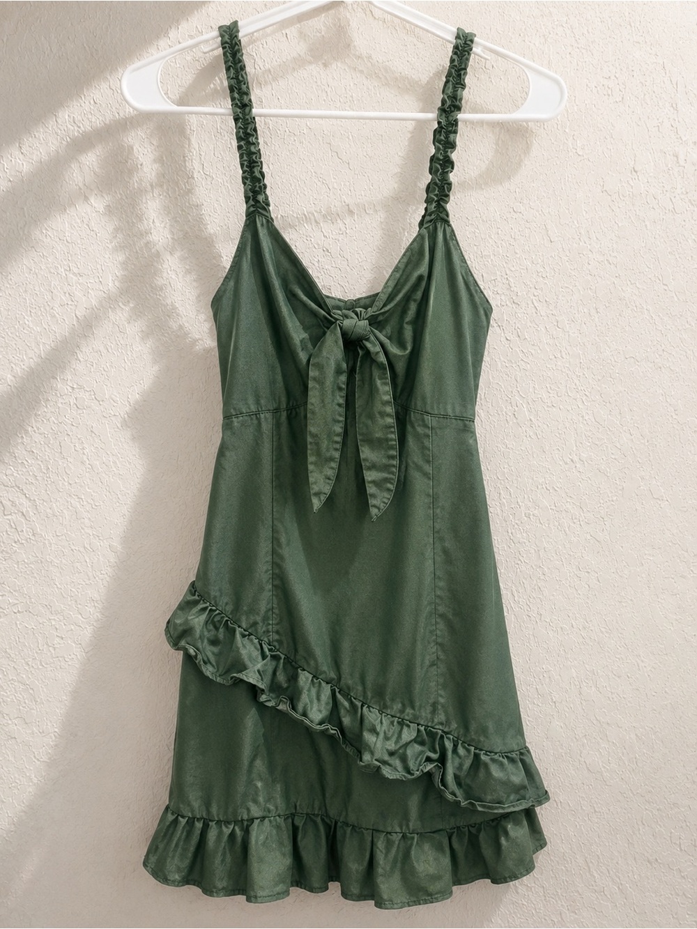 SHEIN Dark Olive Ruffle Tie-Front Sundress